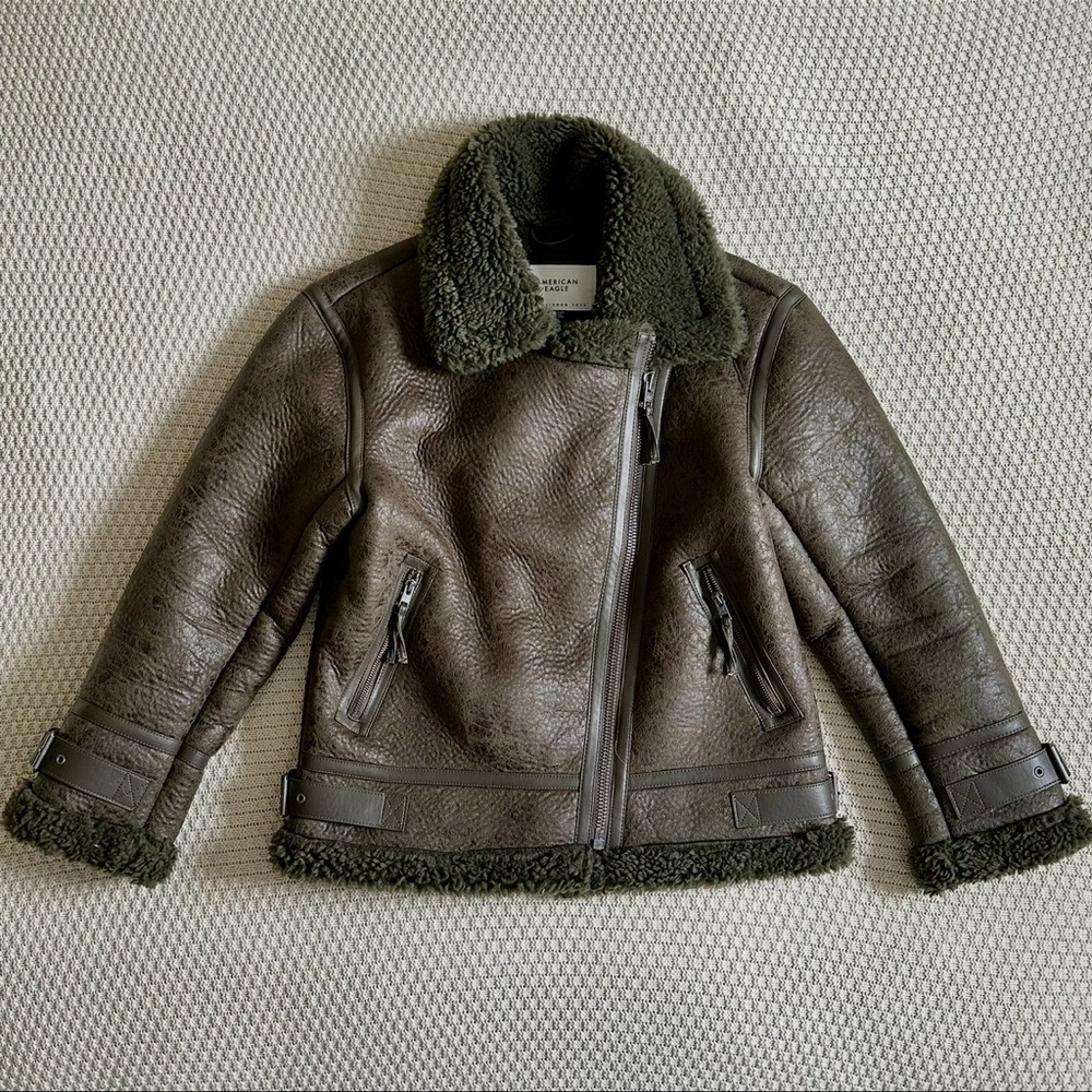 Ae Oversized Shearling Biker Jacket - image 2